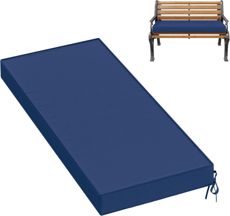 Pakunoda Premium Outdoor Bench Cushions for Patio Furniture 3.5inches Memory Foam Bench Cushion Waterproof Fade Resistant Porch Swing Cushions with Straps 42×18 Inch Blue - Image 1